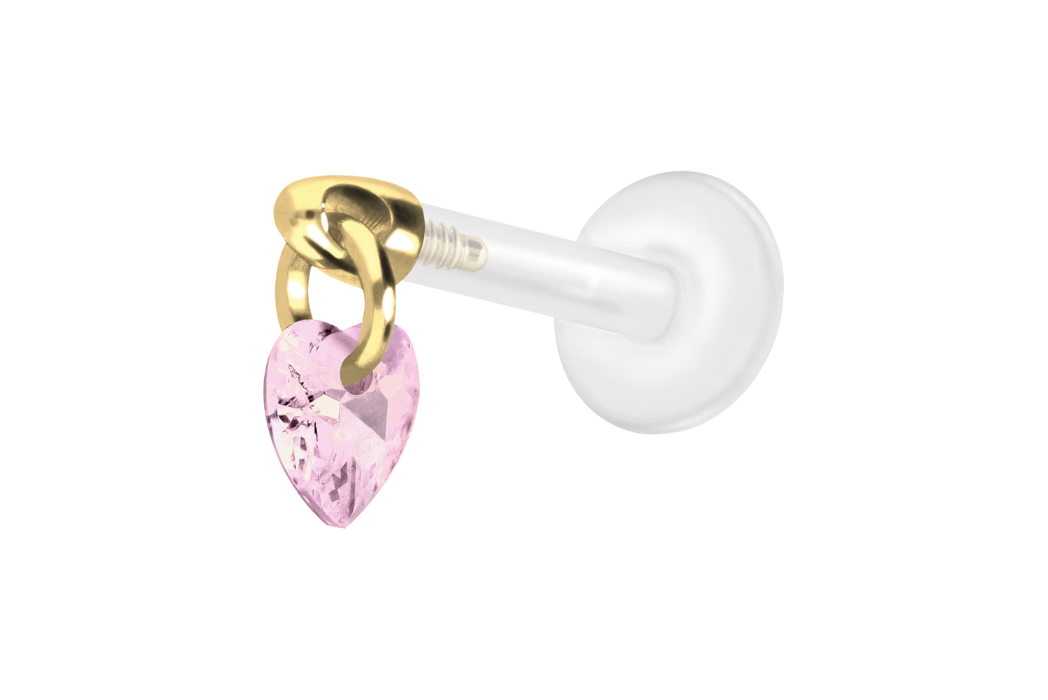 PTFE Labret Piercing mit Innengewinde + Titan-Aufsatz KRISTALLHERZ